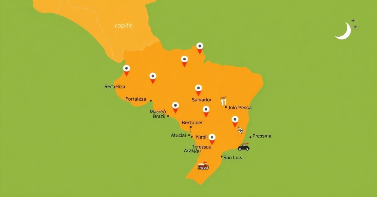 Mapa do Nordeste do Brasil — capitais atendidas pelo Girafood